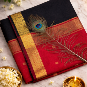 maheshwari cotton saree ( black & red)