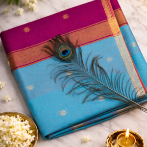 maheswari cotton saree ( light blue & magenta)