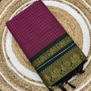 kalyani cotton saree checked wine and green