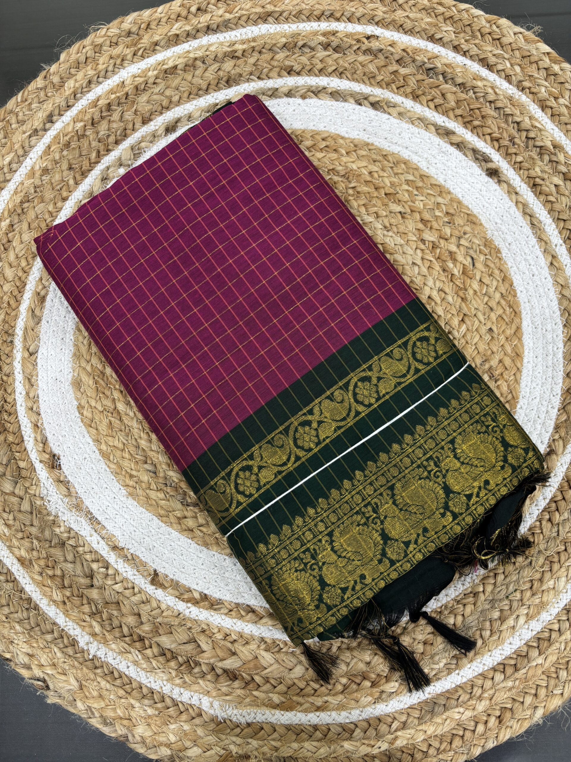 kalyani-cotton-saree-checked-wine-and-green