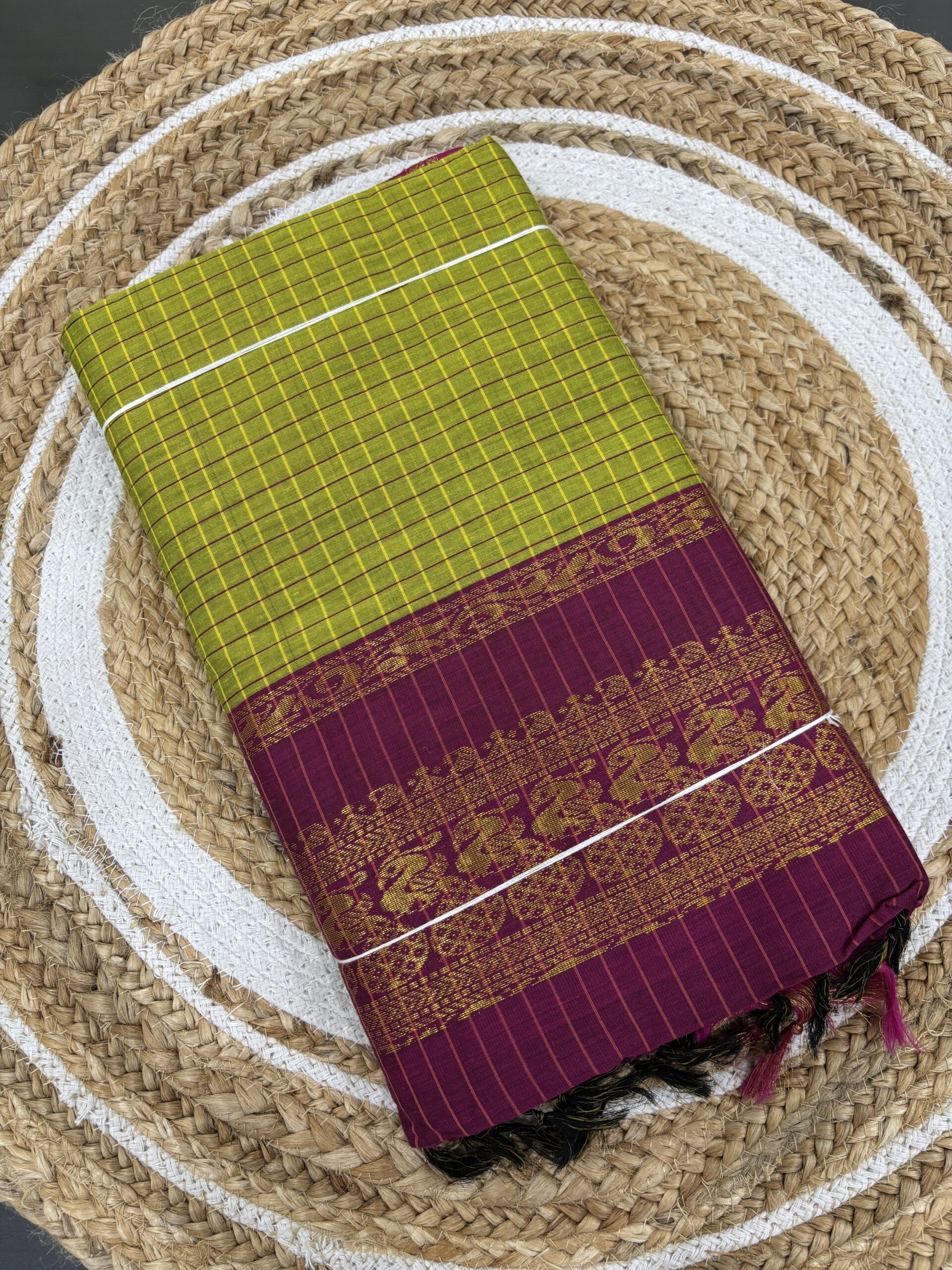 kalyani-cotton-saree-checked-green-and-magenta