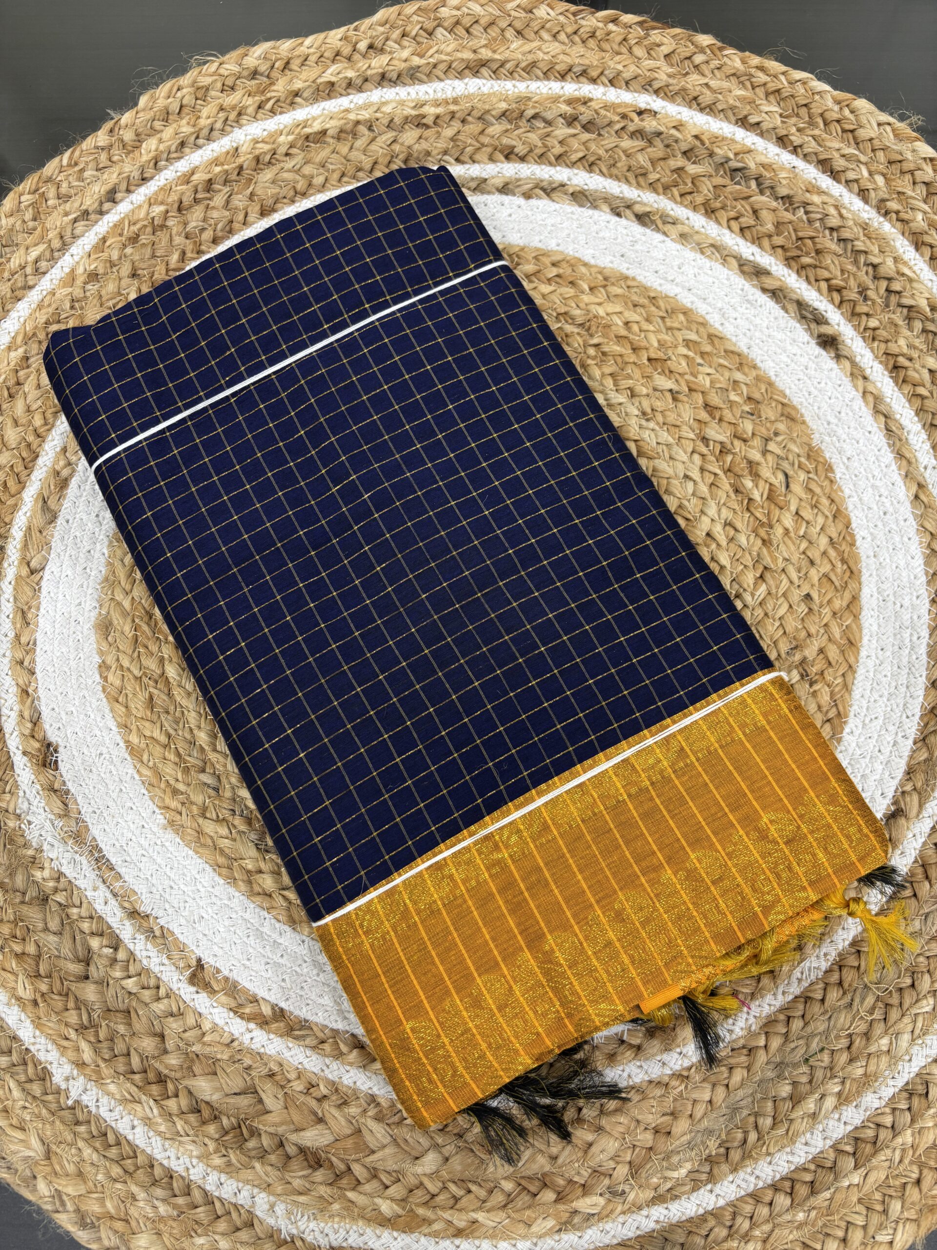 kalyani-cotton-saree-checked-navy-blue-and-yellow
