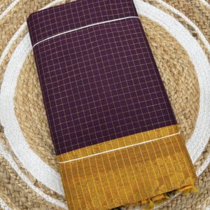 kalyani cotton saree checked maroon and yellow