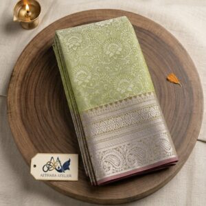 bridal tissue silk silver zari lime