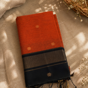 maheshwari cotton saree (orange & black)